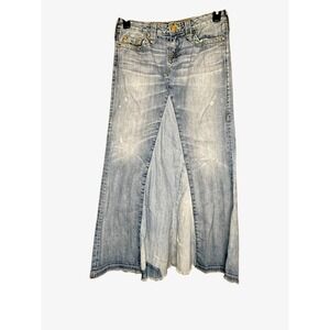 Vintage True Religion Womens Sz 28 Blue Denim Maxi Skirt Distressed Y2K Grunge
